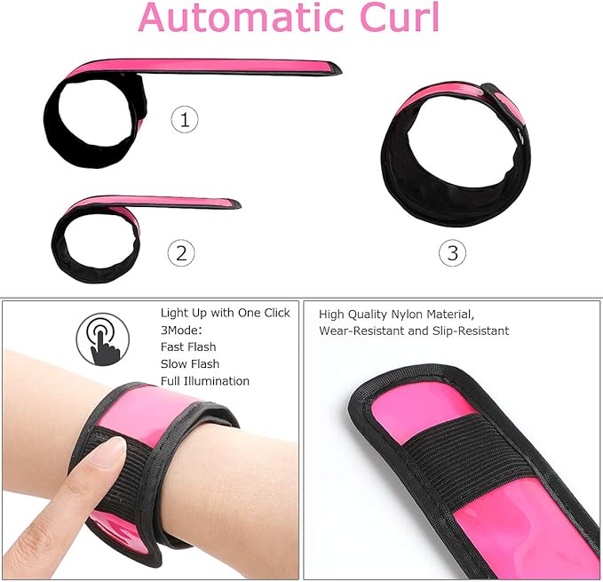 Pack of 6 LED Light Up Band Slap Bracelets Night Safety Wrist Band for Cycling Walking Running Concert Camping Outdoor Sports