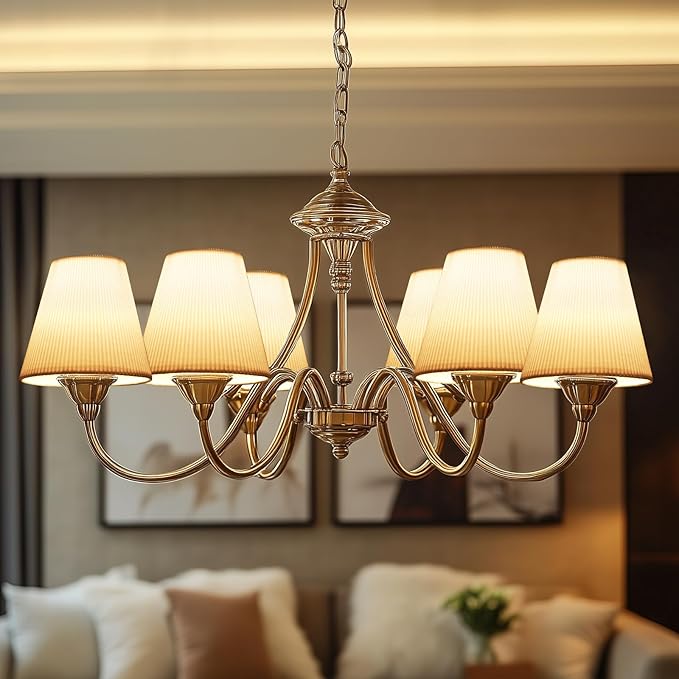 6Pcs Chandelier Lamp Shades, Pleated White Empire Scalloped Fabric Mini Clip-on Bulb Lamp Shade Set of 6 3×6×5 in Small Replacement Lampshade