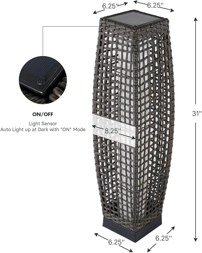 Grand patio Solar Outdoor Floor Lamp Solar Powered Lantern Water-Resistant Wicker Deck Light for Garden Porch Deck-Large Fuji 2 PCS, Dark Brown