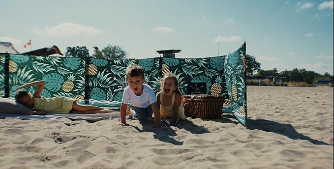 Premium 20 ft Beach Windscreen, Privacy Screen, Wind Blocker - Pineapple Oasis, Free Rubber Mallet and Carry Bag Included