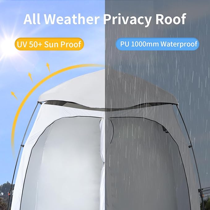 EighteenTek Shower Tent Camping, 2-Room Portable Changing Room, Outdoor Shower Enclosure, Pop Up Privacy Tent Shelter with Floor & Doors, Waterproof & Lightweight, Camping Toilet Bathroom