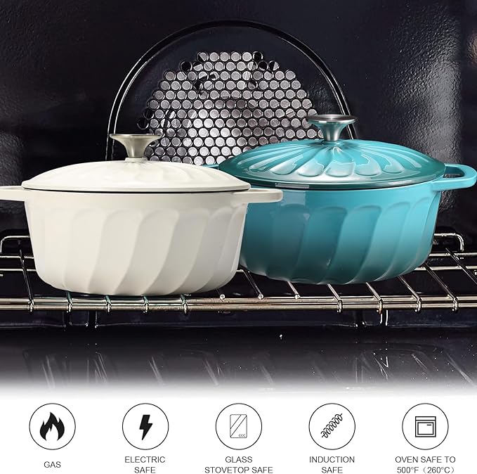 Enameled Cast Iron Dutch Oven with Lid, 6 QT Cast Iron Dutch Oven Pot, Dual Handles for Bread Baking, Cook, Bake, Oven Safe across All Cooktops (White,6 QT)