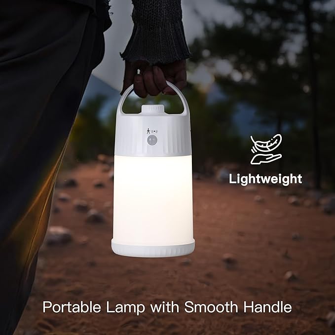 Motion Sensor LED Night Light - Cordless Battery Powered Table Lamp, Portable Lamps Lantern for Outdoor Camping Tents, 4 Brightness Level, Press Dimmable Safe Night Lights, 1 Pack (White)