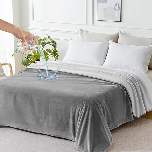 SOCHOW Waterproof Blanket for Bed Sofa Couch, Water Resistant Blanket Washable 60"x80", Reversible Leakproof Bed Cover for Adults Elderly Pets, Grey & Light Grey