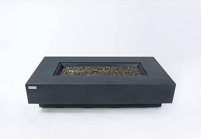 Elementi+ | Positano Gas Fire Pit Cast Concrete 60" Rectangular Fire Table, Outdoor Fire Pit Electronic Ignition | Canvas Cover, Fire Glass and Burner Lid Included | Dark Gray | Natural Gas