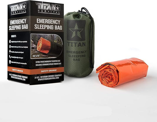 TITANSurvival Emergency Sleeping Bags for Survival 36” x 78” - 90% Heat Retention, 41% Thicker & Waterproof - Durable Survival Sleeping Bag for Cold Weather Camping - Thermal Sleeping Bag Outdoor Use