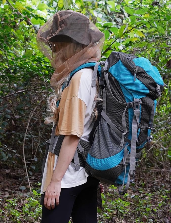 Wohohoho Mosquito Mesh Head Net with Drawstring, Face Netting for Hats & Men/Women - Beekeeper Net Mask Protection for Midge, Bugs & Gnats (2 Packs, Khaki) BIG NET