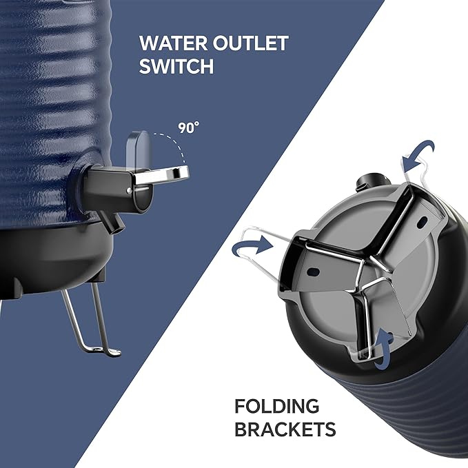 IDEUS Insulated Beverage Dispenser 5.2L, All-in-one for Camping Vacuum Double-Wall Stainless Steel Water Cooler Coffee Carafe Jug Leakproof Drink Container with Handle, Spigot & Stand (Blue)