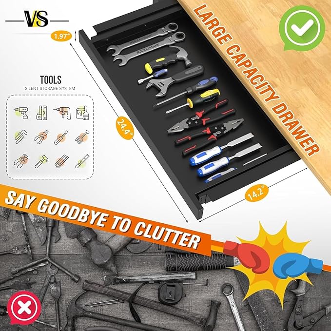 60" Work Bench with Wheels, Adjustable Height Workbench with Drawers, Heavy-Duty Work Table with Power Outlets, 2000 LBS Capacity Workstation for Garage, Workshop, Office, Home