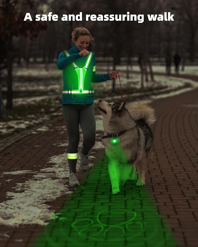 LED Reflective Vest Safety Gear, High Visibility Reflective Running Gear for Dog Walking Running Cycling, Adjustable for Men Women Kids - Reflective Armband and Dog Light with USB Rechargeable