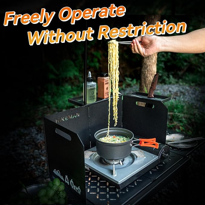 HIKEAMN Camping Stove Windscreen - Outdoor Folding Gas Stove Windshield,Camping Wind Blocker,Cooker WindScreen with a Storage Bag for Camping,Hiking,Picnic,Cooking (Black)