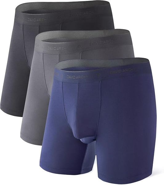 DAVID ARCHY Men's Underwear Ultra Soft Modal Dual Pouch Trunks Ball Pouch Bulge Enhancing Boxer Briefs for Men 3 or 4 Pack