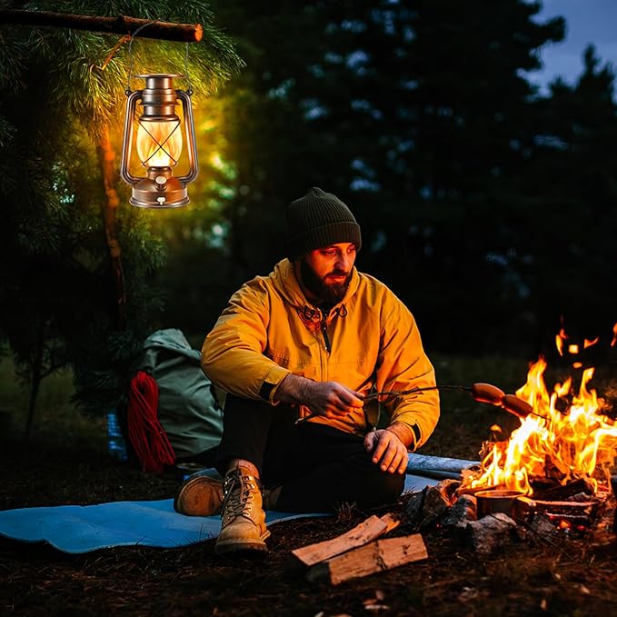 Solar Lantern Outdoor, Hanging Solar Lights Flickering Flame LED Vintage Lantern, Waterproof Camping Lamps, Auto On/Off Landscape Decor for Patio Garden Yard Pathway Porch, Rechargeable Lanterns 2Pack