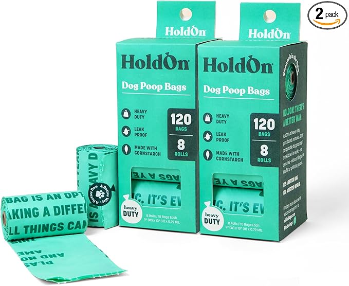 HoldOn Pet Waste Bags - Unscented Leak Proof & Tear Resistant Dog Poop Bags Extra Thick Durable (2 Pack)