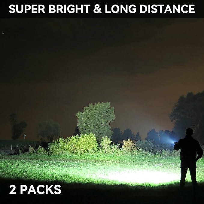 Rechargeable Flashlights 90,000 High Lumen, 2 Pack Super Bright LED Flashlight with 5 Modes, High Powered Flash Light for Home, Camping, Outdoor