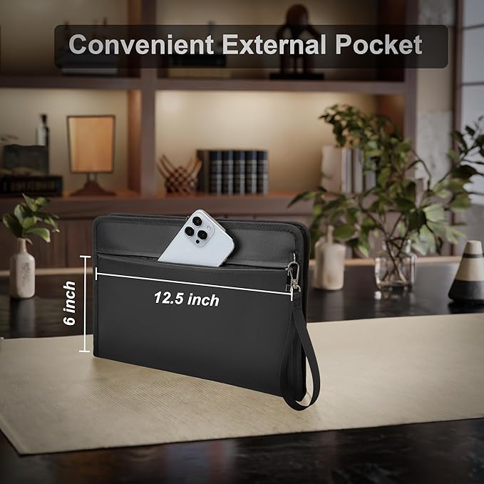 Fireproof Document Bag with Lock，13"×9.2" Fireproof Money Bag，with Zipper and Lock，Suitable for Tablets, A4 Documents, Cash, Mobile Phones, Credit Cards and Notarized Documents.