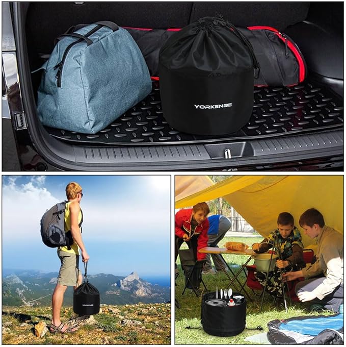 Camping Cookware Mess Kit Bag, High Capacity Camping Tableware Storage Bag, Drawstring Heavy Duty Water Resistant Cookware Organizer for BBQ Outdoor Cooking Essentials (2)