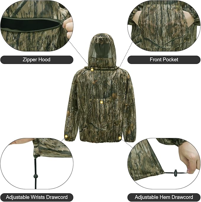 Mosquito Net Suit Camo Hunting Mesh Suit Bug Net Clothing with Hood for Outdoor Protection No-See-Ums Garden Camping