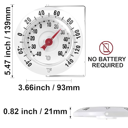 CloudHand 5 Inch Indoor Outdoor Thermometer with Mounting Bracket, Big and Bold Dial Thermometer, Easy to Read Numbers for Patio, Pool, and Indoor Areas, White