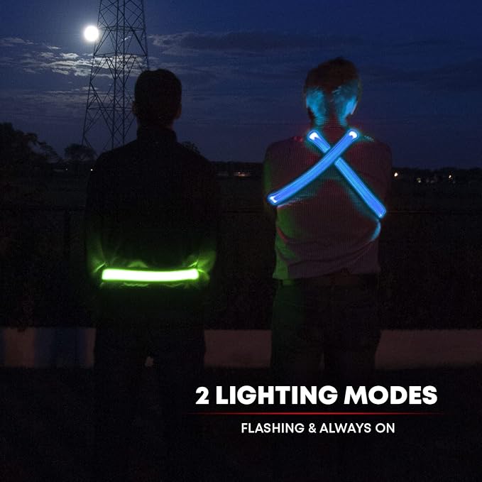 ILLUMISEEN LED Reflective Belt Sash | High Visibility LED Lights with 2 Lighting Modes | Adjustable Quick Release Buckle | USB Rechargeable, No Batteries Needed | Weatherproof Professional Safety Gear