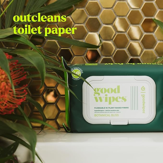 goodwipes Flushable Butt Wipes - Vitamin E & Aloe - Sewer & Septic Safe - Extra Large Adult Wet Wipes For Women & Men - Bathroom Essentials - Botanical Bliss, 318 Count (6 Packs + 1 Travel)