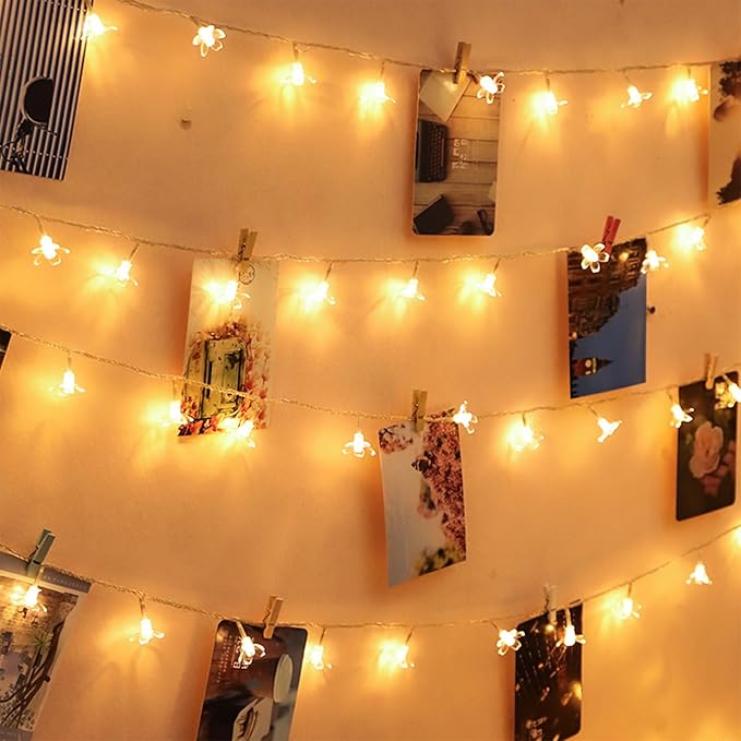 Cute Fairy Flower String Lights Decor, Battery Operated & USB Plug in 10ft 30 LED Decorative Cherry Blossom Floral Lamp for Desk School Dorm Christmas Tree Hanging Vine Indoor Decorations, Warm White