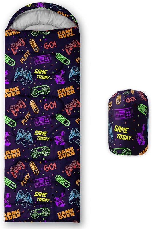 AILONEN Blue Glowing Basketball Sleeping Bag for Kids Boys,Warm and Cool Weather,Lightweight,Waterproof Backpacking,City Theme Ball Sports Sleeping Bag for Camping