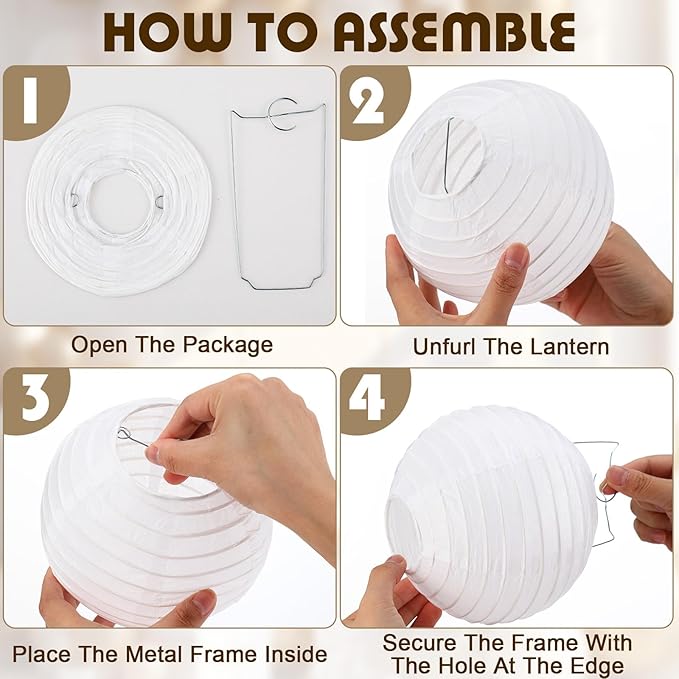 Treela 48 Pcs Paper Lanterns Party Decorations Chinese Round Paper Lanterns 4/6/8/10 Inch Asian Hanging Lamps Decorative for Birthday Party Supplies(White)