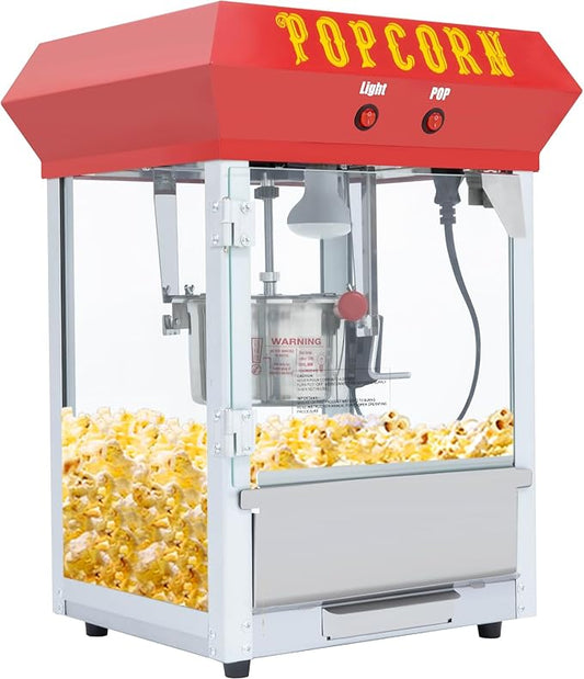 6 Ounce Popcorn Machine, Bar Style Popcorn Machine Popcorn Maker 600W Electric Popper for Home Theater Parties, and Events