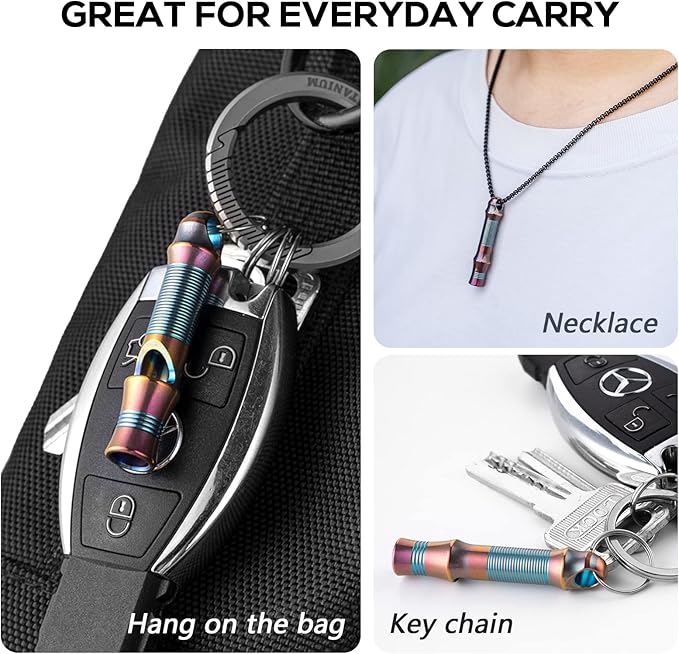 TISUR Titanium Emergency Whistle,EDC Safety Whistles Necklace Loud up to 120db,Survival Whistles for Survival,Hiking,Camping,Pets Training