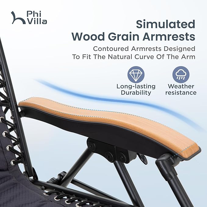 PHI VILLA XXL Oversized Padded Zero Gravity Chair, Foldable Patio Recliner, 30" Wide Seat Anti Gravity Lounger with Cup Holder, Set of 2, Support 400 LBS (Gray Accent)