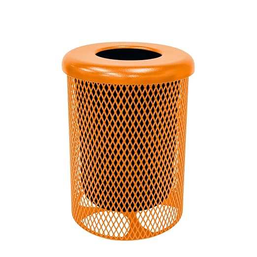 RFT-ORG Heavy Duty Round Trash Receptacle with Flat Top, Liner Included, 32 Gallon, Orange, Made in America