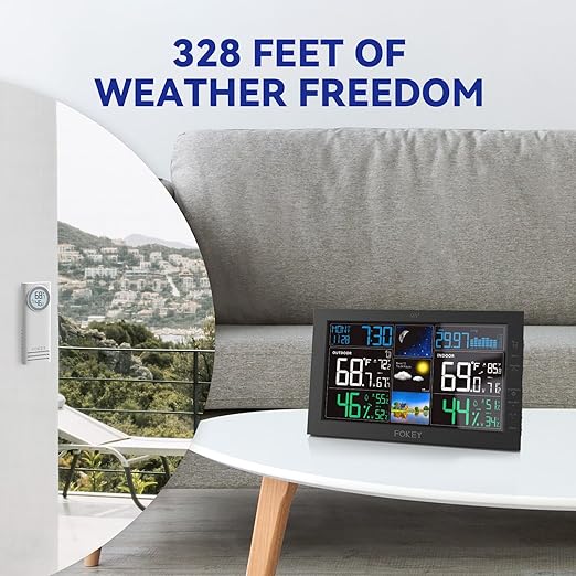 Weather Station Wireless Indoor Outdoor, Indoor Outdoor Thermometer Wireless, Home Atomic Clock Weather Stations, Digital Temperature Humidity Barometer Inside Outside Thermometers, Black