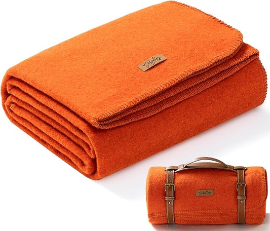 100% Wool Blanket, 62" x 86", Warm, Thick, Washable, Military Wool Blanket, Great for Camping, Outdoors, Sporting Events, Survival Kits, OrangeRed