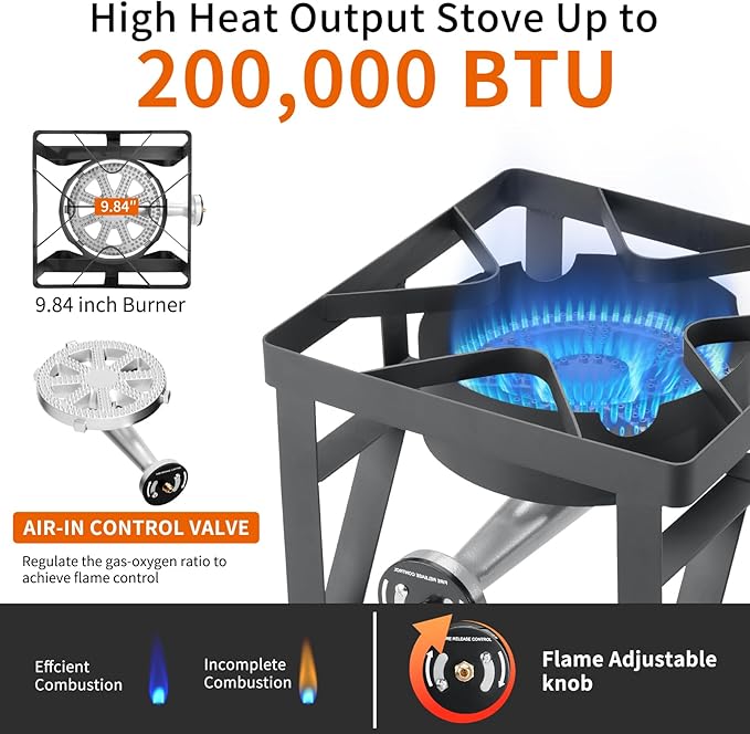 SKOK 200,000 BTUs High Pressure Single Burner Propane Camping Stove - Portable Outdoor Stove for Outdoor Cooking, Backyard, Picnic