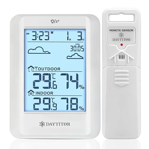 Outdoor Thermometer Weather Stations Wireless High Precision Temperature Humidity Gauge Monitor with 330ft Range Remote Sensor,Wireless Digital Hygrometer,Outdoor Thermometer Waterproof,White