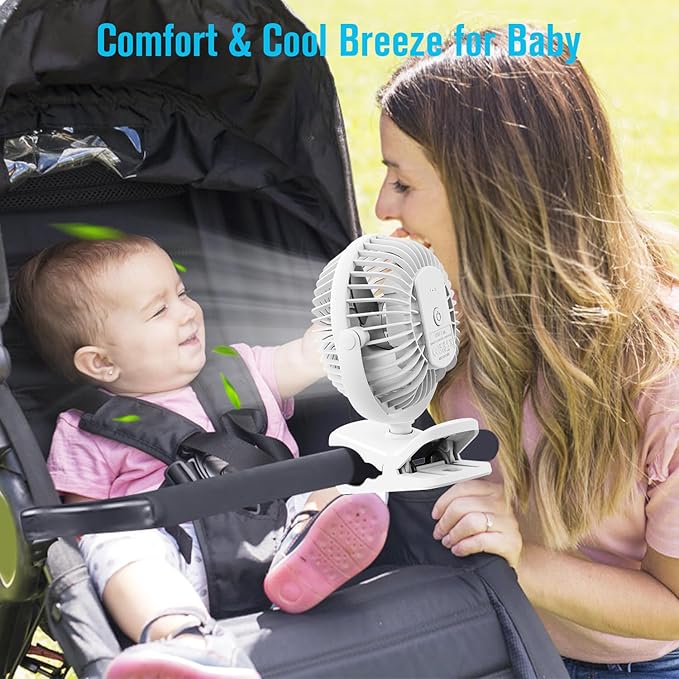 BESKAR Portable Clip on Fan Rechargeable, 4 Speeds Small Battery Operated Fans, USB Desk Fan with Strong Airflow, Sturdy Clamp Fans for Golf Cart Office Outdoor Travel Camping