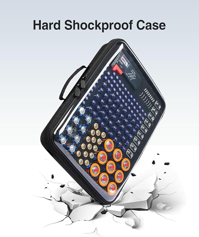 Luxtude Battery Organizer Storage Case with Tester, Clear Battery Storage Organizers Holds, Hard Batteries Holder Organizers, Portable Batteries Case Organizer (Black Large)