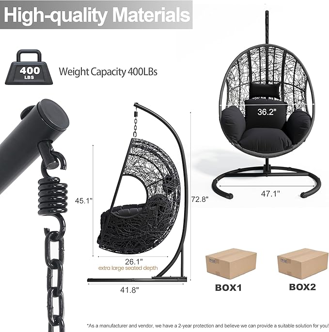 Hanging Egg Chair with Stand - Egg Swing Chair Outdoor Indoor Patio Wicker Chair Swing Hammock Egg Chairs 400lbs Capacity for Outside Patio, Bedroom, Garden and Balcony (Grey-nest, 2P)