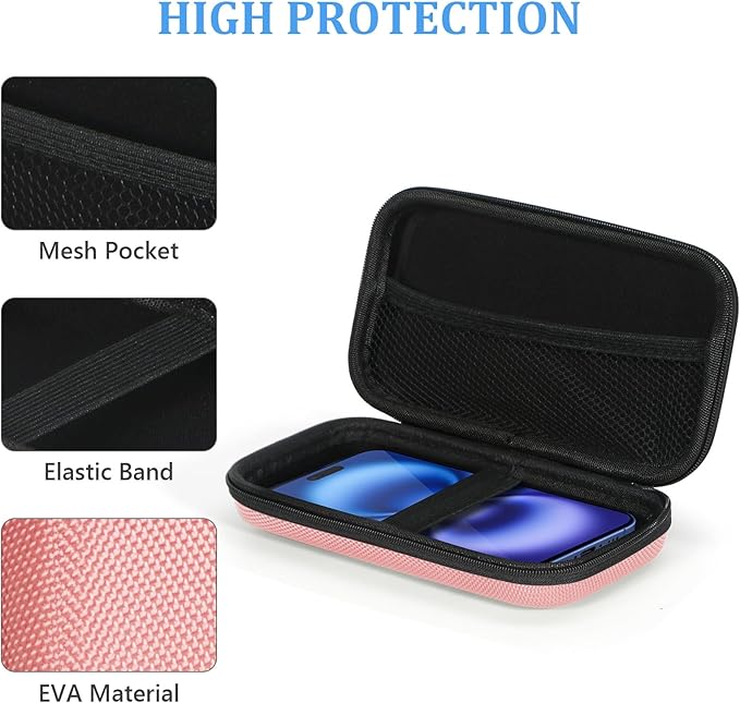 GLCON Cell Phone Carrying Case - Portable Hard EVA Charger Case - High Protection Small Zipper Travel Pouch Storage Bag Electronic Organizer for Battery, GPS, Hard Drive, Charging Cable, Cord - Pink