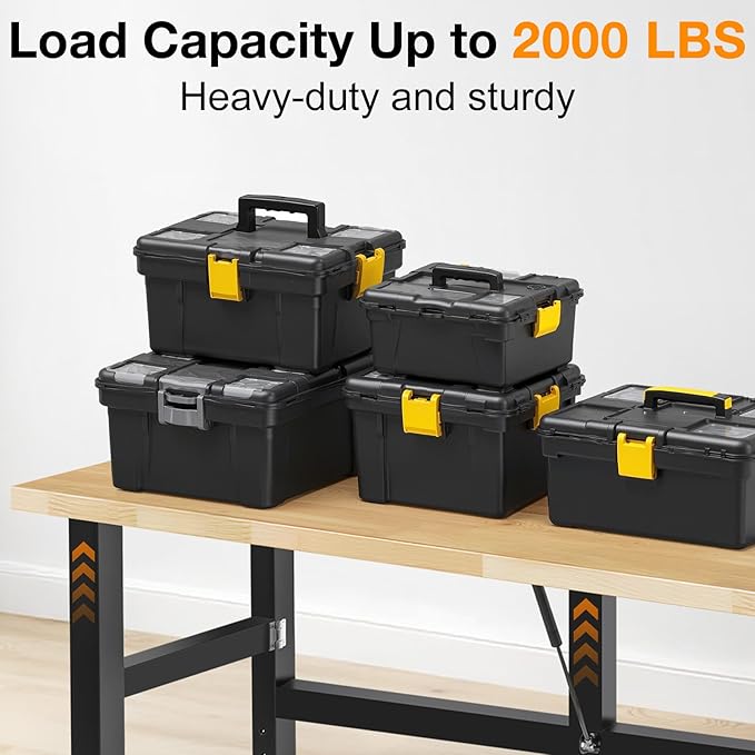 48” Folding Workbench, 2000 LBS Capacity Heavy Duty Workbench, Height Adjustable Foldable Work Table, Rubberwood Collapsible Desk for Workshop, Garage, Office, Home