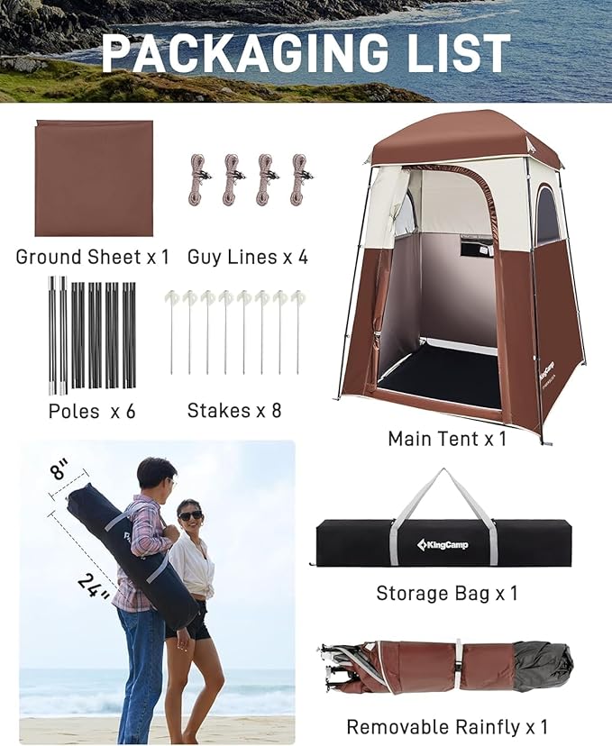 KingCamp Shower Tent, Portable Privacy Tent Outdoor Camping 1/2 Room Toilet Tents with Shower Bag & Dressing Room for Beach, Camping & Hiking