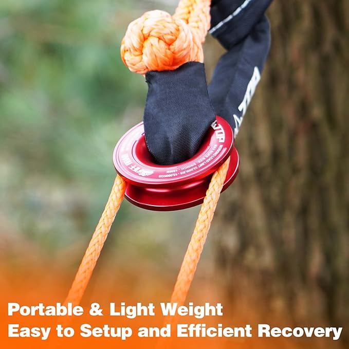 ALL-TOP Recovery Ring 66000 LBS Winch Snatch Towing Ring, Tackle Pulley System, Rope Retention Safety Strap Included, Red