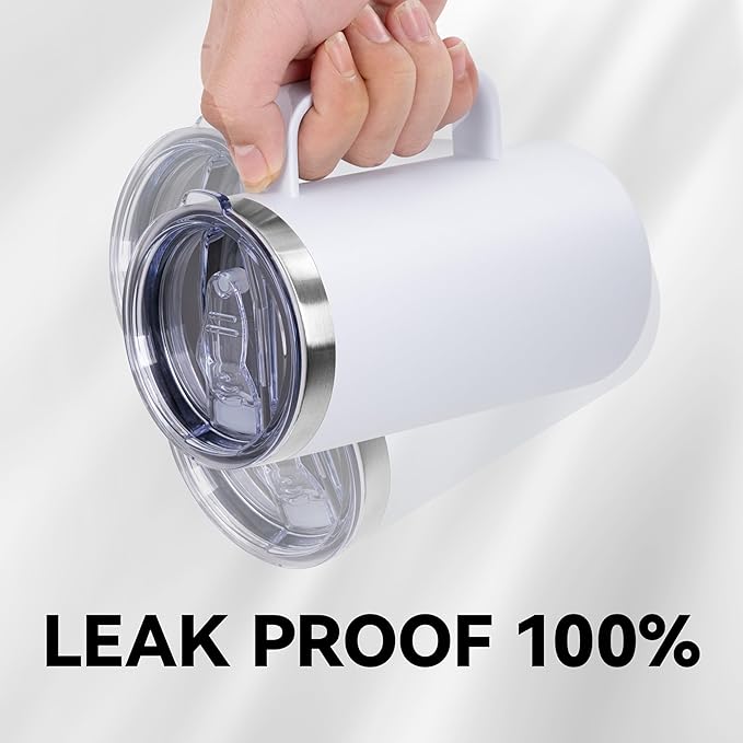 DOMICARE 24oz Mug with Handle and Lid, Stainless Steel Coffee Mug, Travel Mug with Handle, Double Wall Vacuum Coffee Tumbler, Reusable Insulated Cup, White, Pack 4