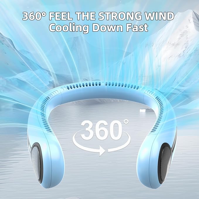 Portable Neck Fan,Gift Ideas,Personal Wearable Bladeless Fan,360° Cooling,LED Display,4-Speeds,6000mAh Rechargeable,Powerful Wind,Outdoor Travel Camping,Birthday Gifts for Men Women (Light blue)