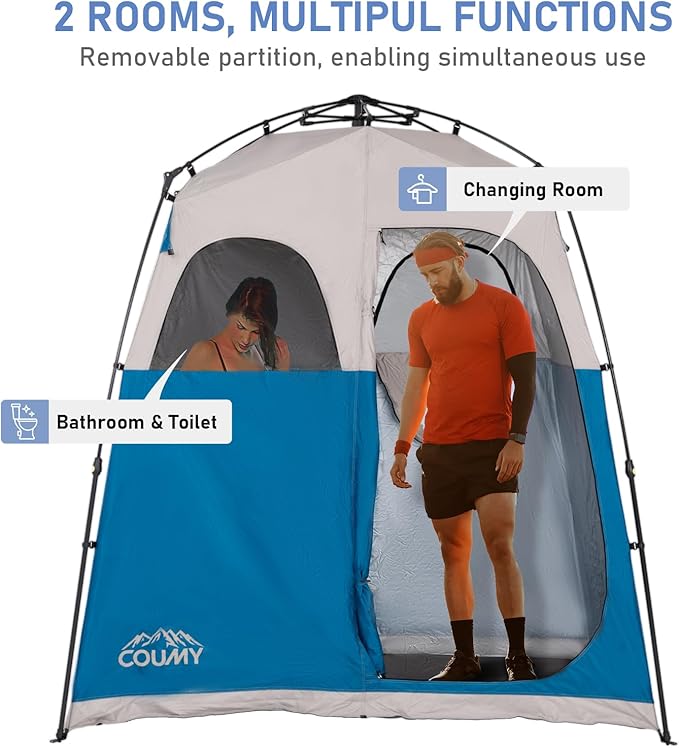 Instant Pop-up Camping Shower Tent Privacy Shelter with 1 Room/2 Rooms, Portable Outdoor Shower, Changing Room, Sun Shelter for Camping, Beach Hiking, and Fishing