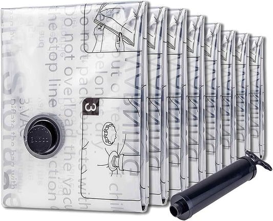Vacuum Storage Bags 8 Large, Space Saver Bags with Travel Hand Pump, Compression Airtight Sealer Bags for Clothes, Bedding, Pillows, Comforters, Blankets