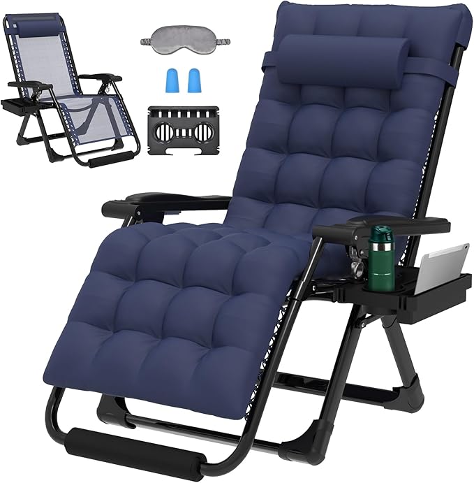 ZENPETIO 29In XL Zero Gravity Chair w/Cushion, Zero Gravity Recliner Lounge Chair for Indoor and Outdoor, Reclining Camping Chair for Lawn, Anti Gravity Chair with Cup Holder and Footrest, 440LBS