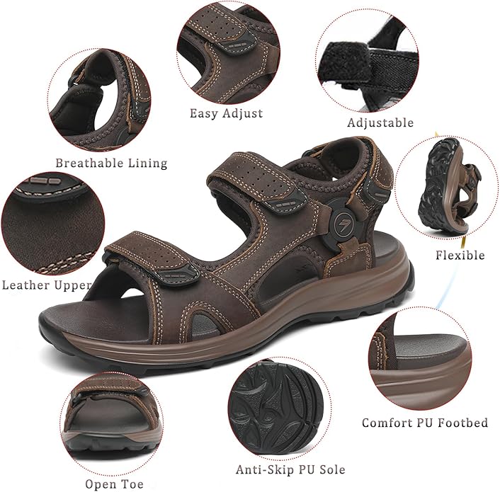 FLARUT Men's Sport Sandals Outdoor Hiking Sandal Open Toe Walking Sandals for Summer Beach Water Shoes