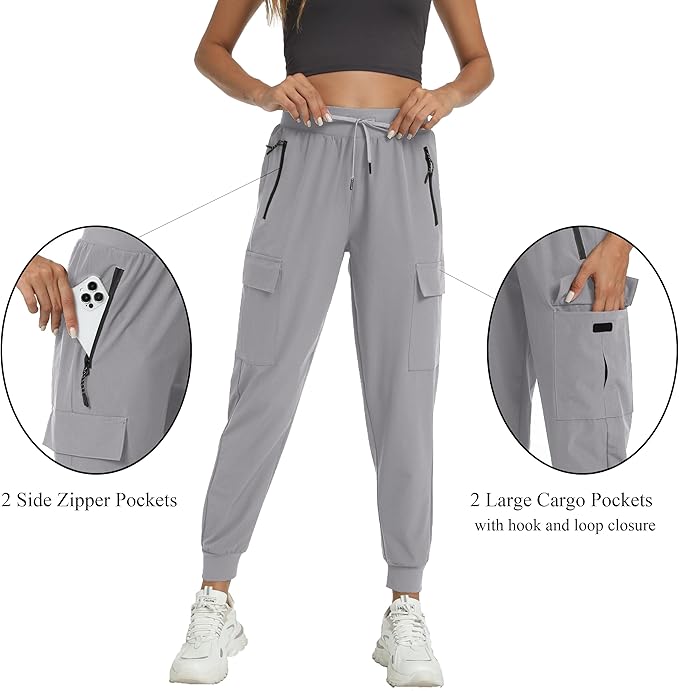 Kcutteyg Womens Water Resistant Hiking Pants with Pockets Quick Dry Soft Athletic Workout Joggers Pants for Camping Travel